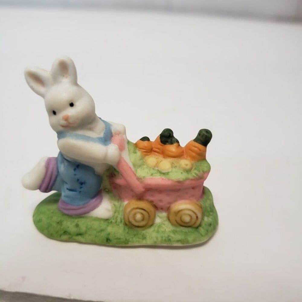 CUTE Miniature Ceramic Easter Village Bunny Rabbit Figurine 1" Boy Garden